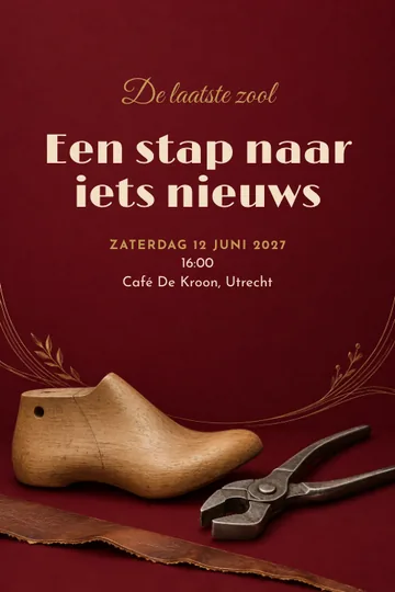 Uitnodiging met het ontwerp Schoenmaker afscheid
