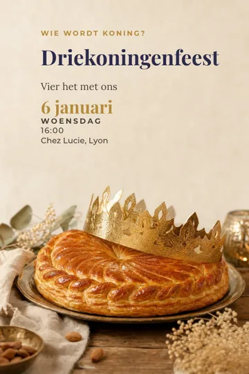 Uitnodiging met het ontwerp Driekoningentaart