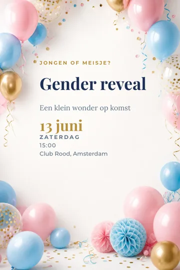 Uitnodiging met het ontwerp Roze of blauw