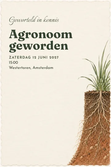 Uitnodiging met het ontwerp Geworteld in kennis