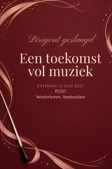 Uitnodiging met het ontwerp Dirigent geslaagd