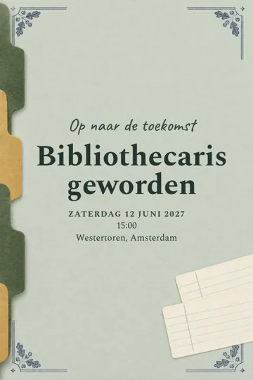 Uitnodiging met het ontwerp Bibliotheekwetenschap