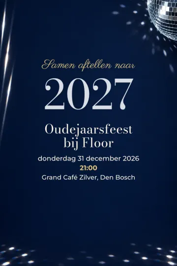 Uitnodiging Feestdagen, ontwerp Zilveren oudejaarsnacht
