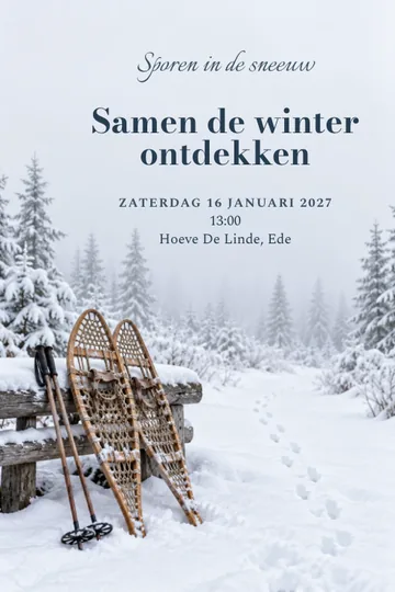 Uitnodiging met het ontwerp Sporen in de sneeuw