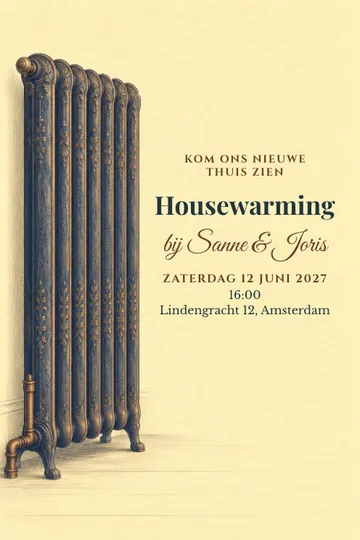 Uitnodiging met het ontwerp Warmte in ons nieuwe huis