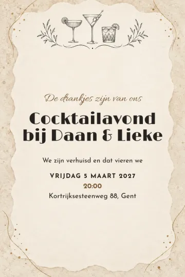 Uitnodiging Housewarming, ontwerp Drie cocktails