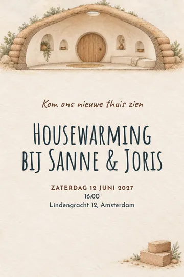 Uitnodiging met het ontwerp Een rond nieuw huis