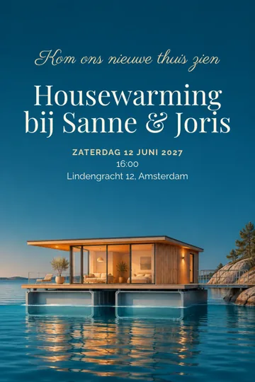 Uitnodiging met het ontwerp Ons huis blijft drijven
