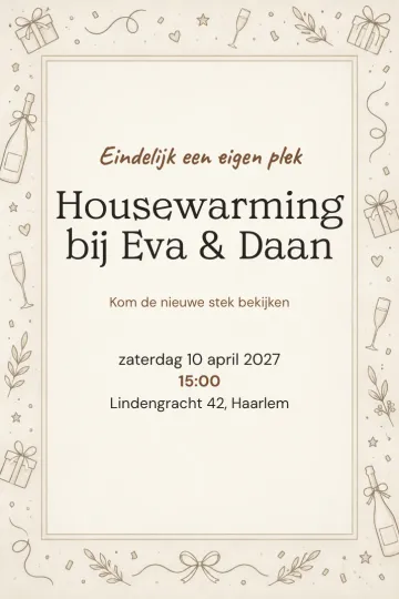 Uitnodiging Housewarming, ontwerp Housewarming in lijntjes
