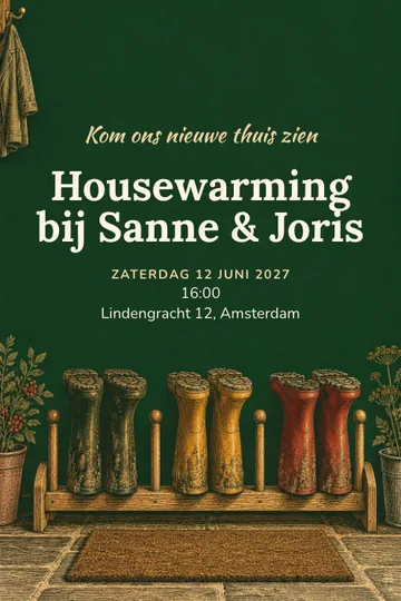 Uitnodiging met het ontwerp De laarzen staan klaar