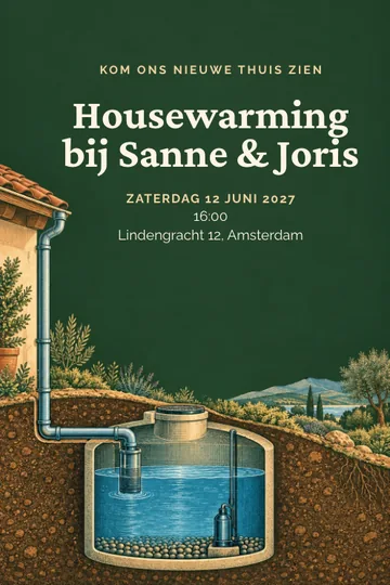 Uitnodiging met het ontwerp Regen voor ons huis