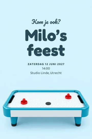 Uitnodiging met het ontwerp Luchthockeyfeest