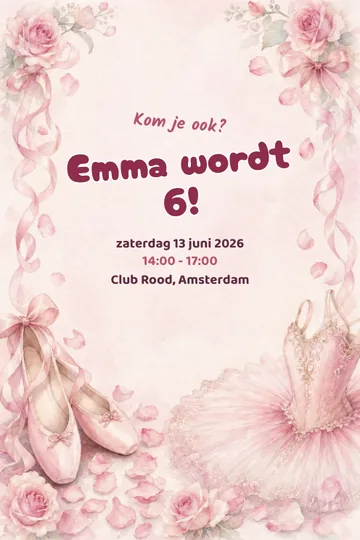 Uitnodiging met het ontwerp Balletfeest