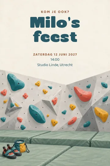 Uitnodiging met het ontwerp Klimwandfeest