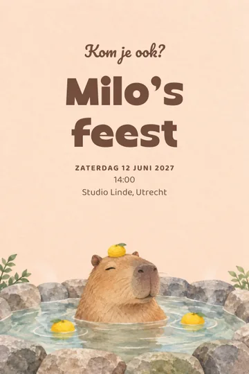 Uitnodiging met het ontwerp Capibara-badfeest