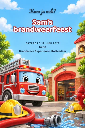 Uitnodiging met het ontwerp Brandweerkazerne