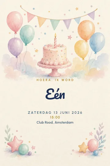 Uitnodiging met het ontwerp Eerste verjaardag