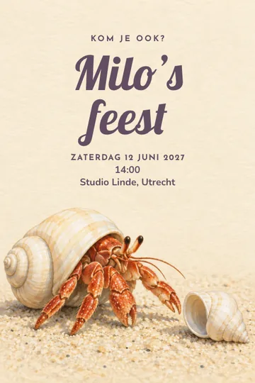 Uitnodiging met het ontwerp Schelpenkeuze