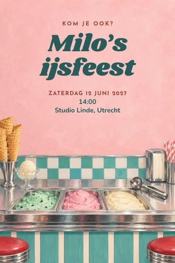 Uitnodiging met het ontwerp Retro ijssalon