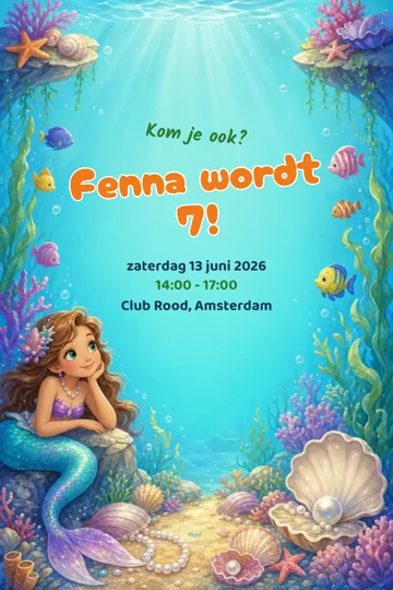Uitnodiging met het ontwerp Zeemeerminlagune
