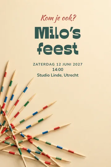 Uitnodiging met het ontwerp Mikadofeest
