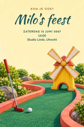 Uitnodiging met het ontwerp Minigolf