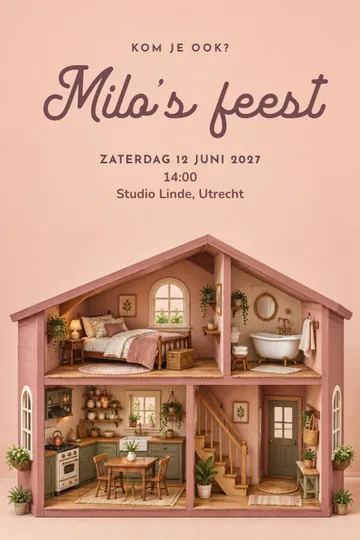Uitnodiging met het ontwerp Miniatuurhuis