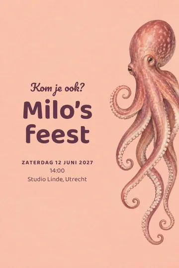 Uitnodiging met het ontwerp Acht zachte armen