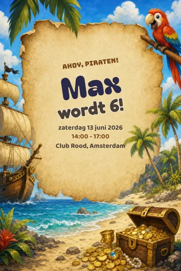 Uitnodiging met het ontwerp Piratenschat