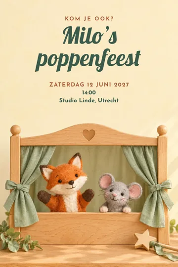 Uitnodiging met het ontwerp Poppentheater