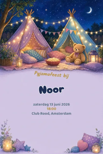 Uitnodiging met het ontwerp Logeerfeest