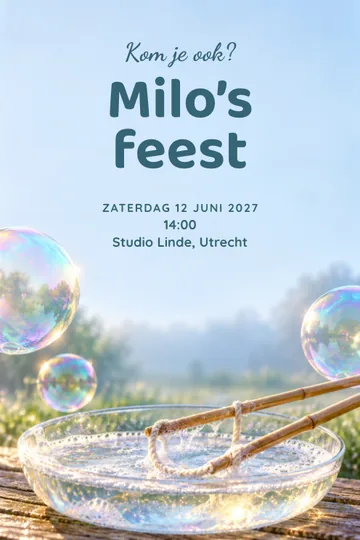 Uitnodiging met het ontwerp Bellenblaasatelier
