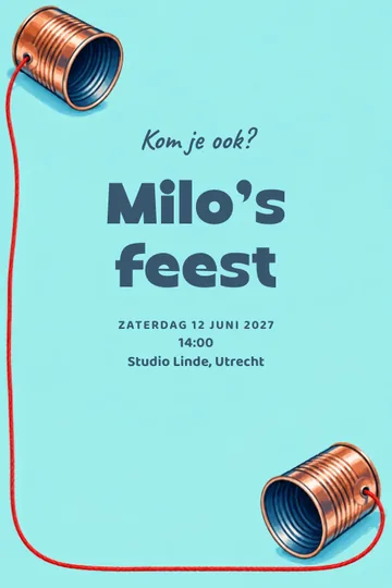 Uitnodiging met het ontwerp Blikjes aan de lijn