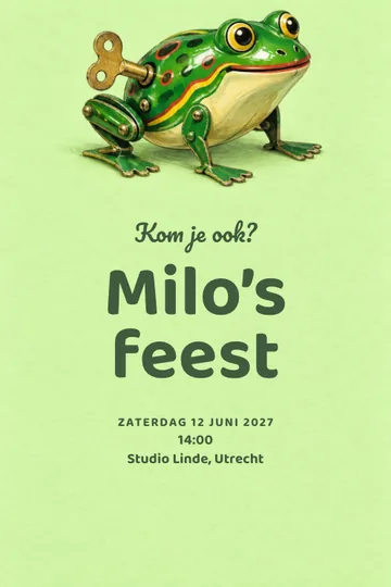 Uitnodiging met het ontwerp Opwindkikkerfeest