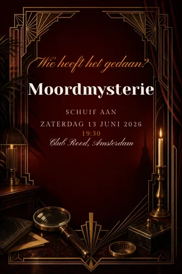 Uitnodiging met het ontwerp Moordmysterie