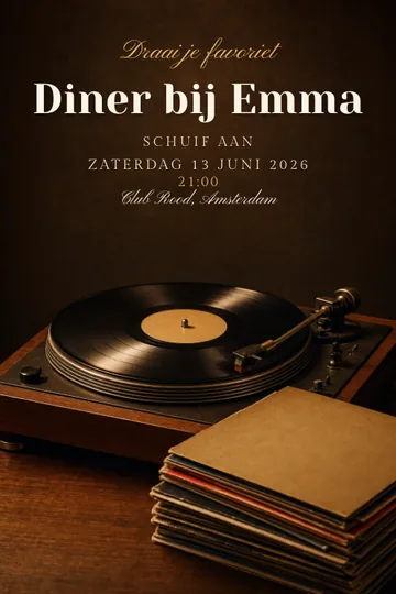 Uitnodiging met het ontwerp Vinyl na middernacht