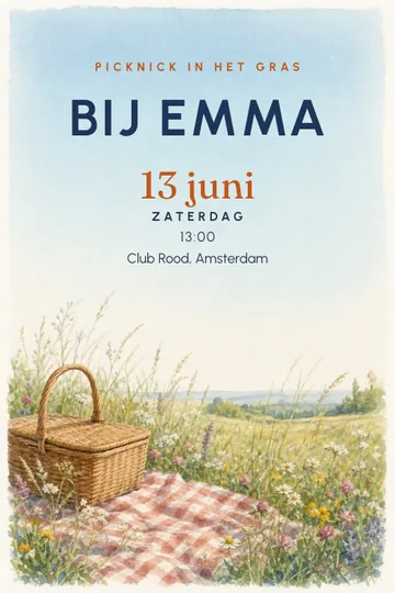 Uitnodiging met het ontwerp Picknick