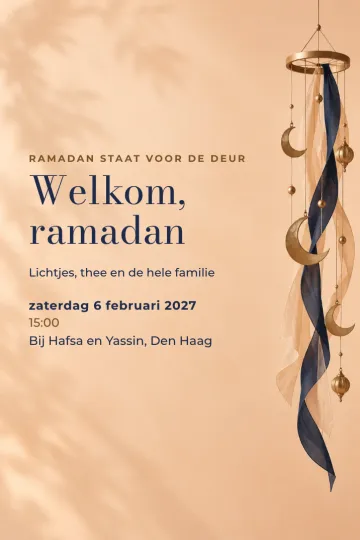 Uitnodiging Feestdagen, ontwerp Maantjes en linten
