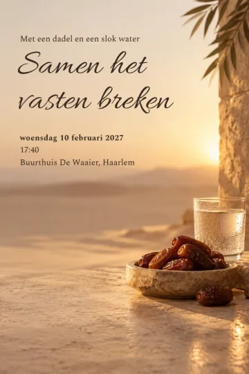 Uitnodiging Feestdagen, ontwerp Dadels bij zonsondergang