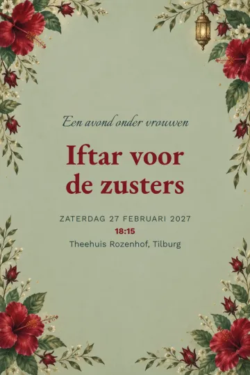 Uitnodiging Feestdagen, ontwerp Hibiscus en lantaarn