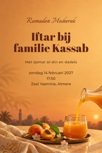 Uitnodiging Feestdagen, ontwerp Abrikozennectar bij zonsondergang