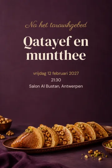 Uitnodiging Feestdagen, ontwerp Qatayef na het avondgebed