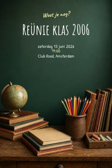 Uitnodiging met het ontwerp Reünie