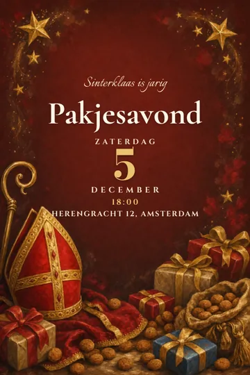 Uitnodiging met het ontwerp Pakjesavond