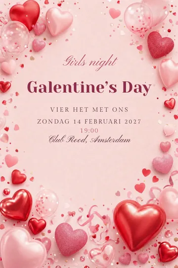 Uitnodiging met het ontwerp Galentine’s