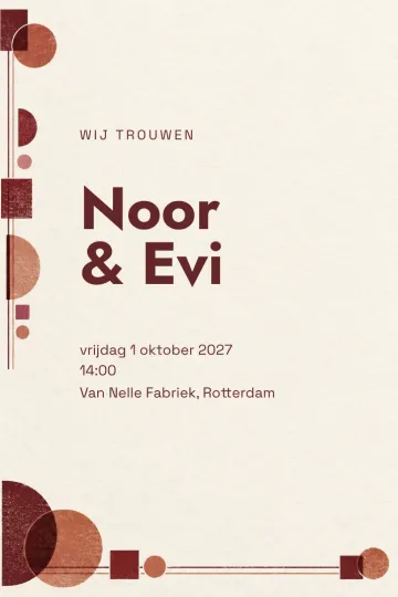 Uitnodiging Bruiloft, ontwerp Bauhaus voor twee