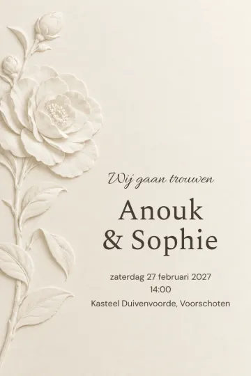 Uitnodiging Bruiloft, ontwerp Camelia in reliëf