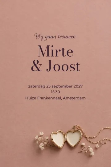 Uitnodiging Bruiloft, ontwerp Liefde in een medaillon