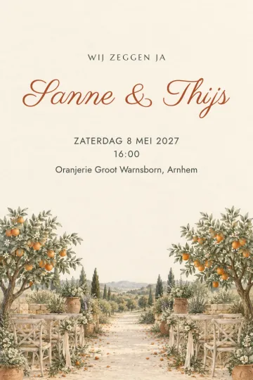 Uitnodiging Bruiloft, ontwerp Trouwen in de citrusboomgaard