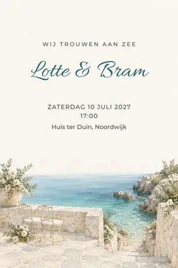 Uitnodiging Bruiloft, ontwerp Een trap naar zee